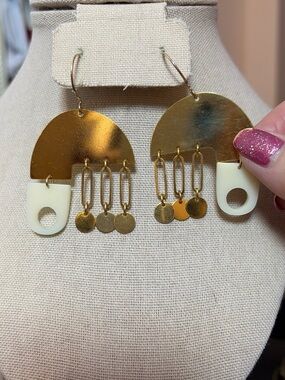 Gold and Cream Modern Dangle Earrings